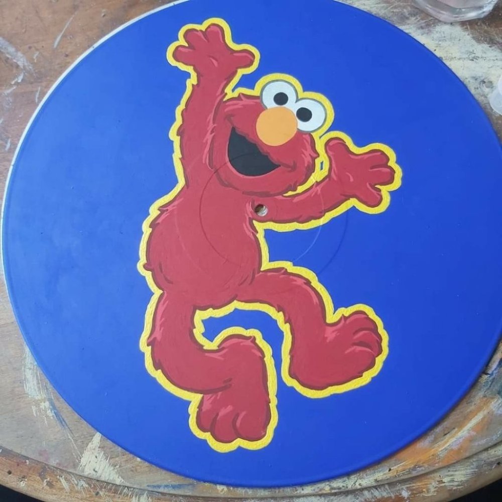 Hand-painted Vinyl Record Painting ~ SESAME STREET ELMO - Framed